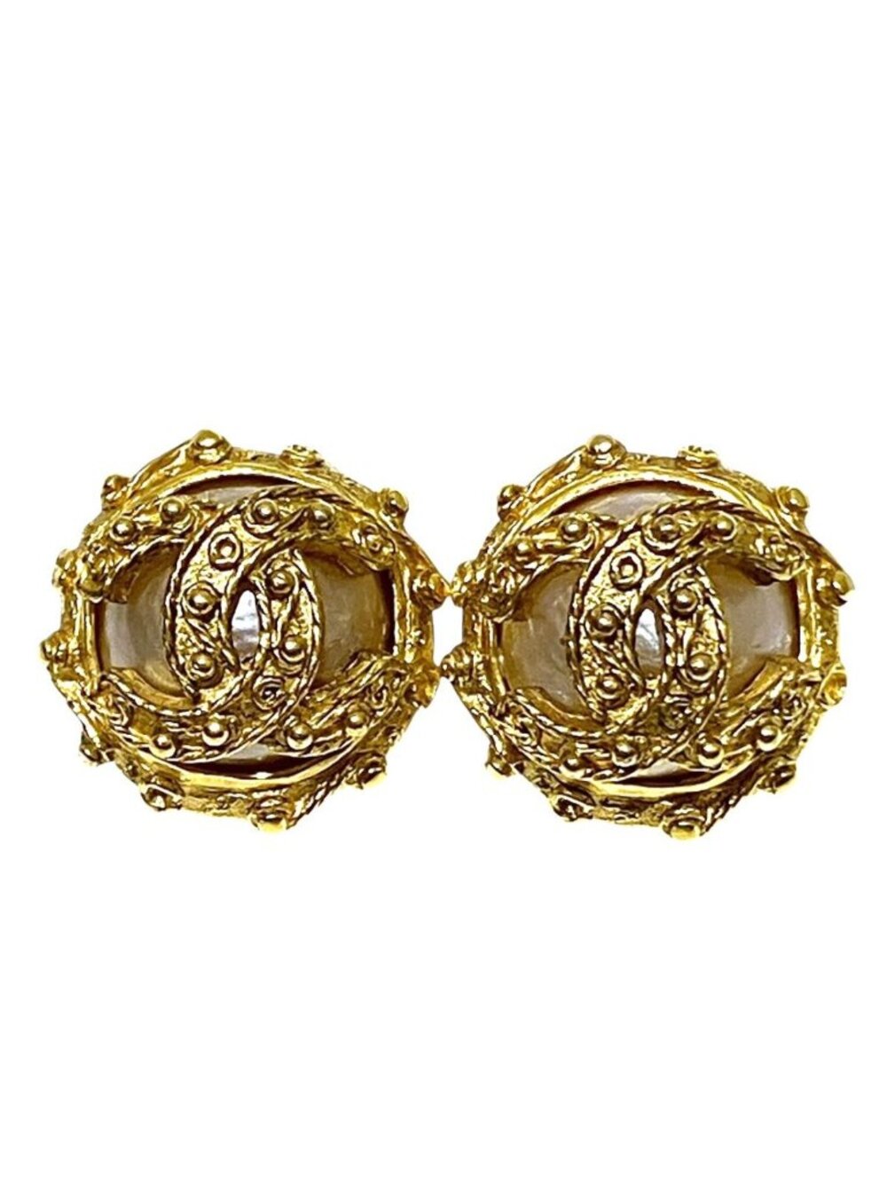 Chanel CC Logo Earrings Alloy Faux Pearl